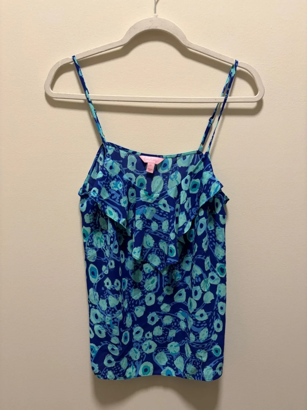 Lilly Pulitzer Karmen Blue Floral Ruffle Cami Tank Top Medium - Picture 2 of 4